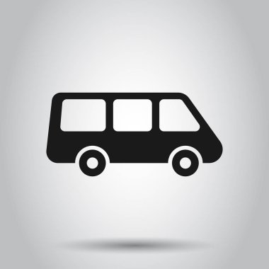 Düz tarzda yolcu minivan işareti simgesi. Araba otobüsü vektör illust