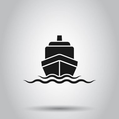 Düz tarzda Gemi Cruise işareti simgesi. Kargo tekne vector ıllustrat