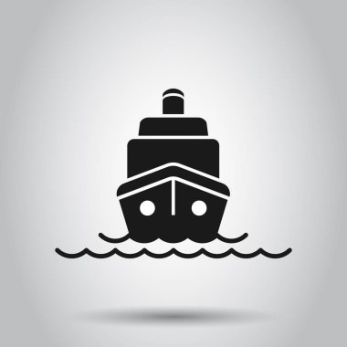 Düz tarzda Gemi Cruise işareti simgesi. Kargo tekne vector ıllustrat