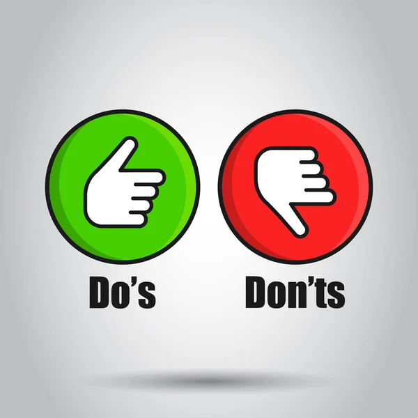 Do 's and don' t sign icon in flat style. В отличие от векторной болезни — стоковый вектор