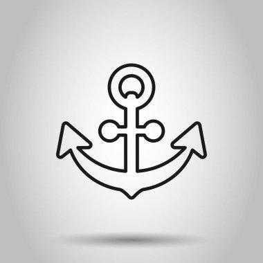 Düz tarzda tekne çapa işareti simgesi. Deniz teçhizat vektörü i