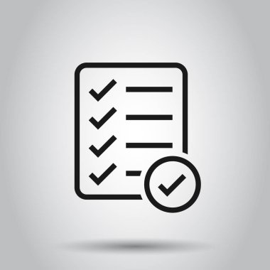 Düz stilde belge işareti simgesi kontrol listesi. Anket vektör illust