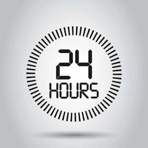 24 timmars klocka skylt ikon i platt stil. Tjugofyra timmar öppet ve — Stock vektor