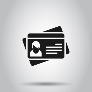 Düz stilde kimlik kartı simgesi. Kimlik etiketi vektör çizimi üzerinde 