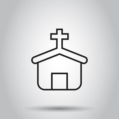 Düz tarzda kilise simgesi. İzole üzerine Şapel vektör illüstrasyon