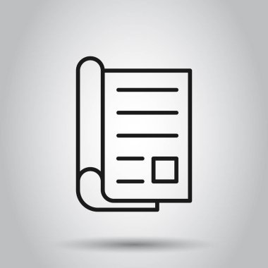 Düz tarzda dergi sayfa simgesi. Haber vektör illüstrasyon üzerinde