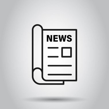 Düz tarzda gazete simgesi. Isolat üzerinde Haber vektör illüstrasyon