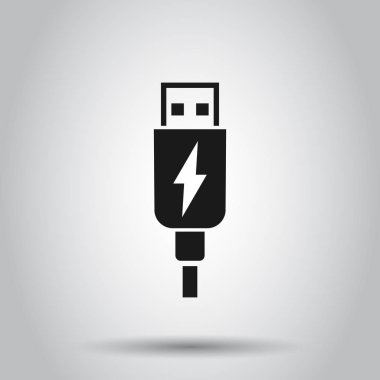 Düz tarzda USB kablo simgesi. Elektrikli şarj vektör illustrati