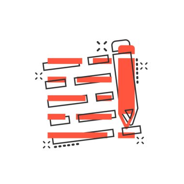 Çizgi roman stilinde kalem Not defteri simgesi. Belge yazma vektör cartoo