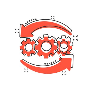 Komik tarzda operasyon proje simgesi. Dişli süreci vektör Carto