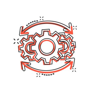 Komik tarzda operasyon proje simgesi. Dişli süreci vektör Carto