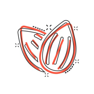 Komik tarzı badem simgesi. Fasulye vektör karikatür illüstrasyon üzerinde 