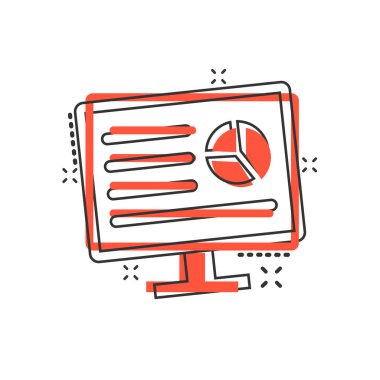 Komik tarzda analitik monitör simgesi. Diyagram vektör karikatür hasta