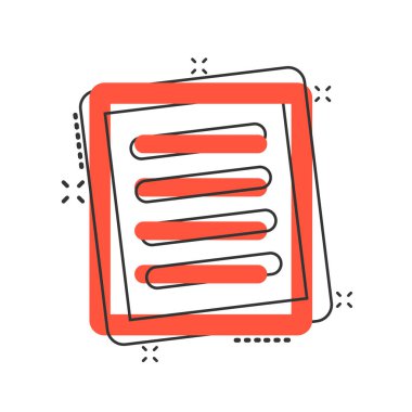 Çizgi roman stilinde belge notu simgesi. Kağıt levha vektör karikatür il