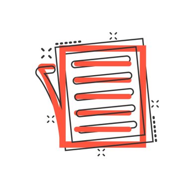 Çizgi roman stilinde belge notu simgesi. Kağıt levha vektör karikatür il