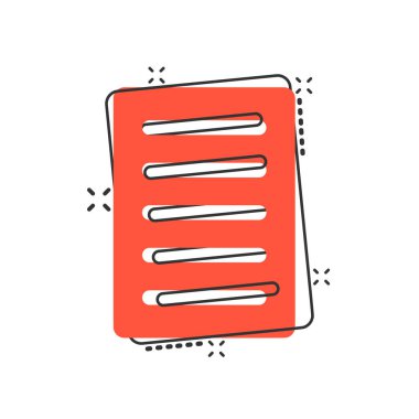 Çizgi roman stilinde belge notu simgesi. Kağıt levha vektör karikatür il