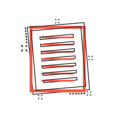 Çizgi roman stilinde belge notu simgesi. Kağıt levha vektör karikatür il