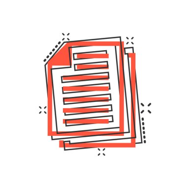 Çizgi roman stilinde belge notu simgesi. Kağıt levha vektör karikatür il