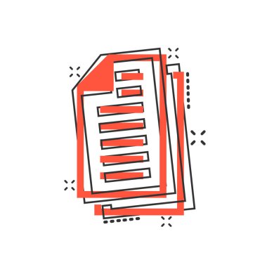 Çizgi roman stilinde belge notu simgesi. Kağıt levha vektör karikatür il