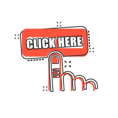 Vektör karikatür çizgi roman tarzında buraya simgesitıklayın. El imleci işareti 