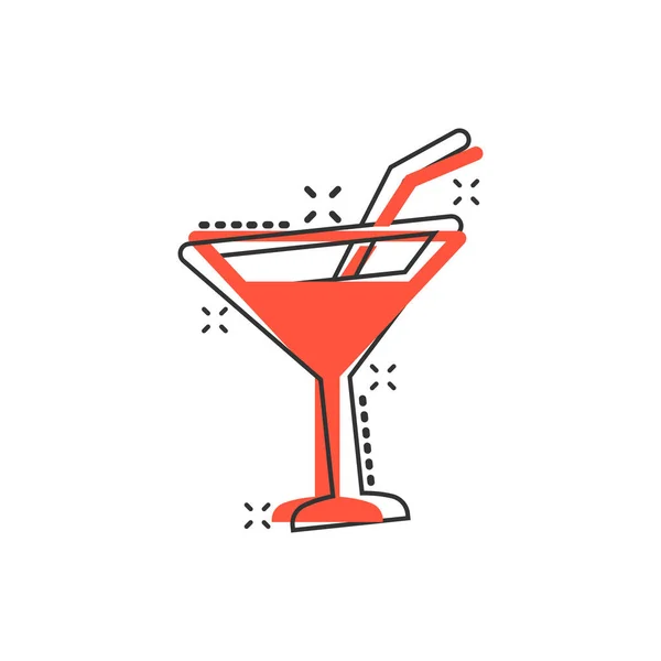 Alcohol cocktail icon in comic style. Drink glass vector cartoon — Stock Vector