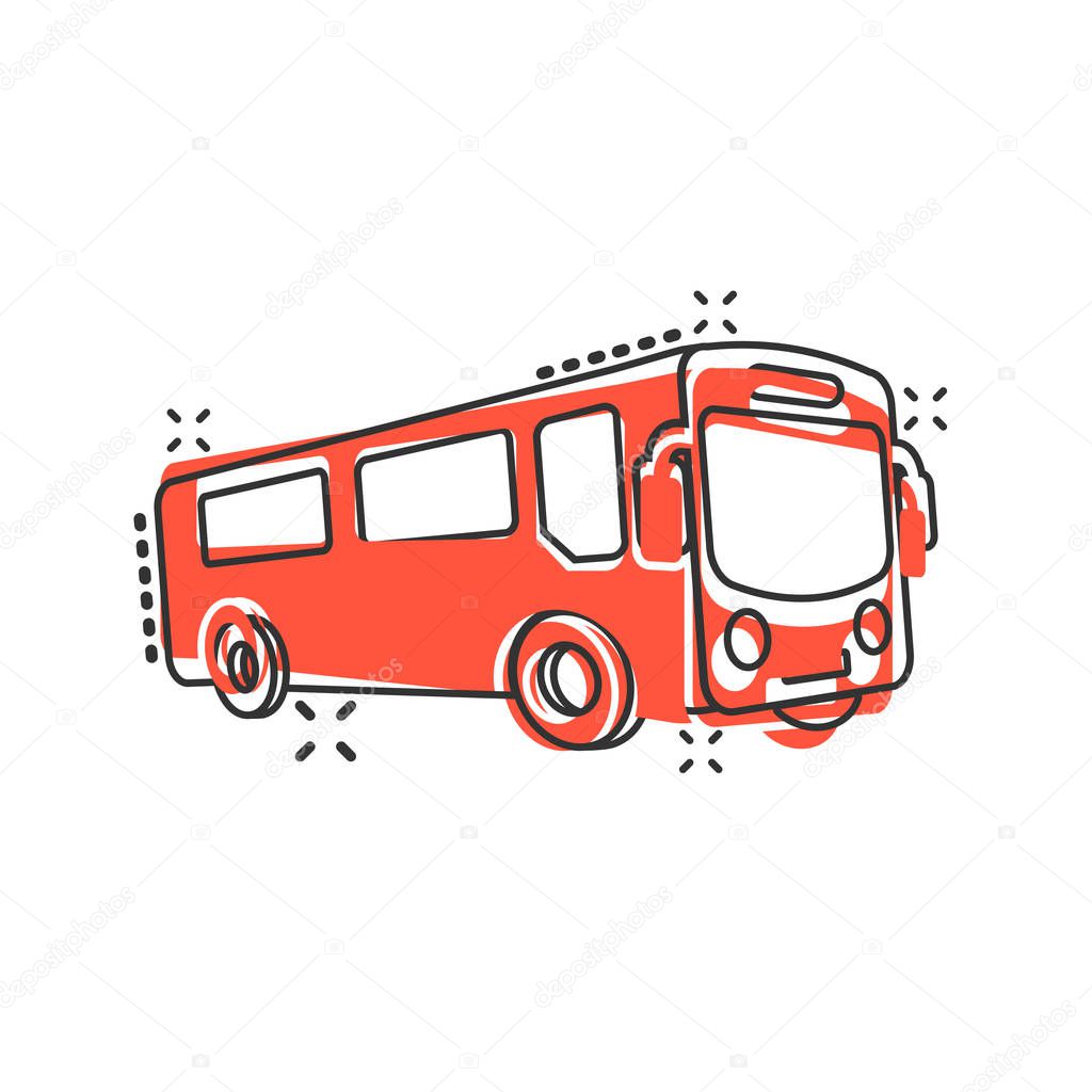 School bus icon in comic style. Autobus vector cartoon illustrat