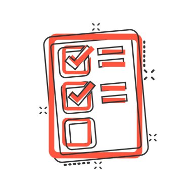 Çizgi roman tarzı belge işareti simgesi kontrol. Anket vektör Carto