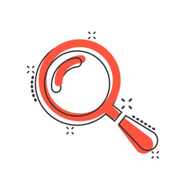 Komik stilde Büyüteç işareti simgesi. Büyüteç vektör karikatür illustr