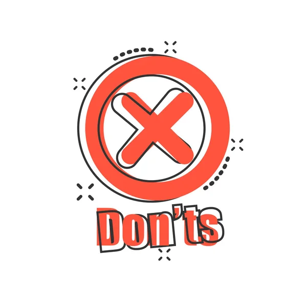 Don'ts sign icon in comic style. Unlike vector cartoon illustrat — Stock Vector