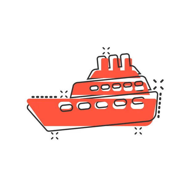 Ship cruise sign icon in comic style. Cargo boat vector cartoon — Stock Vector