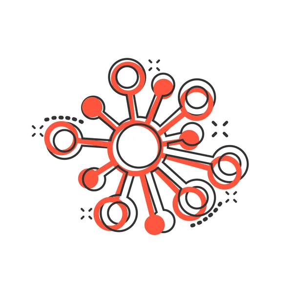 Icono de signo de conexión de red Hub en estilo cómic. Molécula de ADN ve — Vector de stock