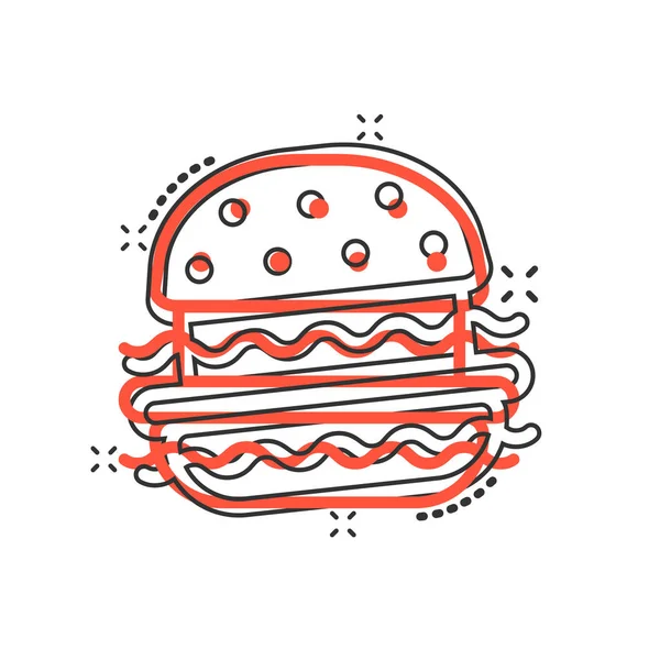 Icono de signo de hamburguesa en estilo cómico. Hamburguesa vector de dibujos animados illust — Vector de stock