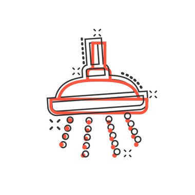 Komik tarzda duş işareti simgesi. Banyo su cihazı vektör CA