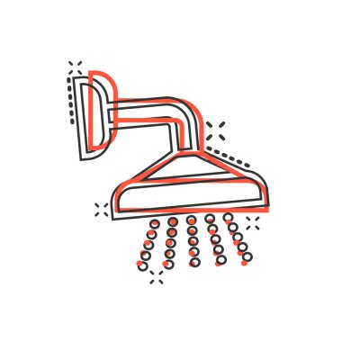 Komik tarzda duş işareti simgesi. Banyo su cihazı vektör CA