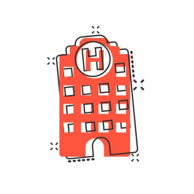 Komik tarzı hastane binası simgesi. Revir vektör karikatür 