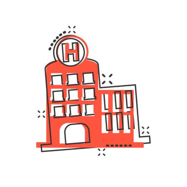 Komik tarzı hastane binası simgesi. Revir vektör karikatür 