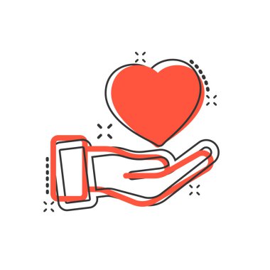 Komik tarzı kalp bakımı simgesi. Charity vektör karikatür resimli