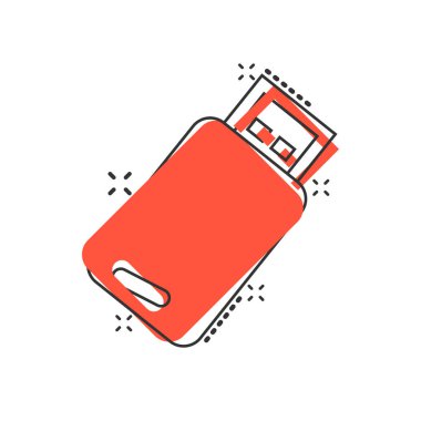 Komik tarzda USB sürücü simgesi. Flash disk vektör karikatür illustr