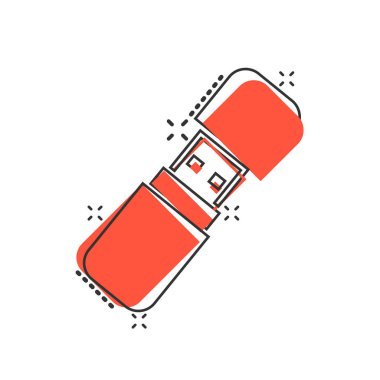 Komik tarzda USB sürücü simgesi. Flash disk vektör karikatür illustr