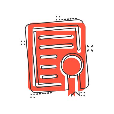 Çizgi roman stilinde sertifika simgesi. Lisans rozeti vektör karikatür il