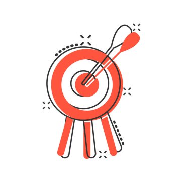 Vektör çizgi film hedef hedef simgesi çizgi roman tarzında. Dart oyunu işareti.