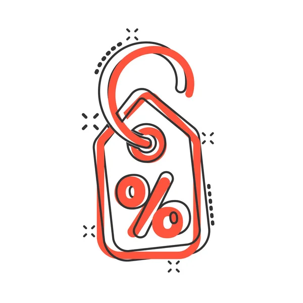 Vector desenho animado ícone de tag de desconto por cento em estilo cômico. Preço s —  Vetores de Stock