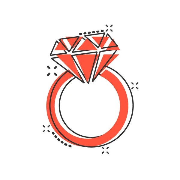 Vector cartoon engagement ring with diamond icon in comic style. — Stock Vector