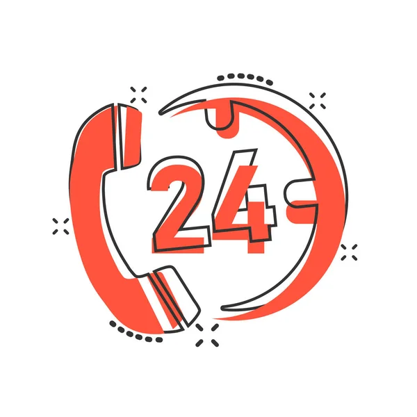Vector cartoon technische ondersteuning 24 / 7 pictogram in stripstijl. Telefoon — Stockvector