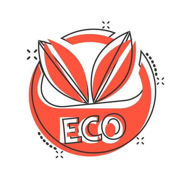 Ícone de crachá de rótulo ecológico de desenho animado vetorial em estilo cômico. Haste orgânica — Vetor de Stock
