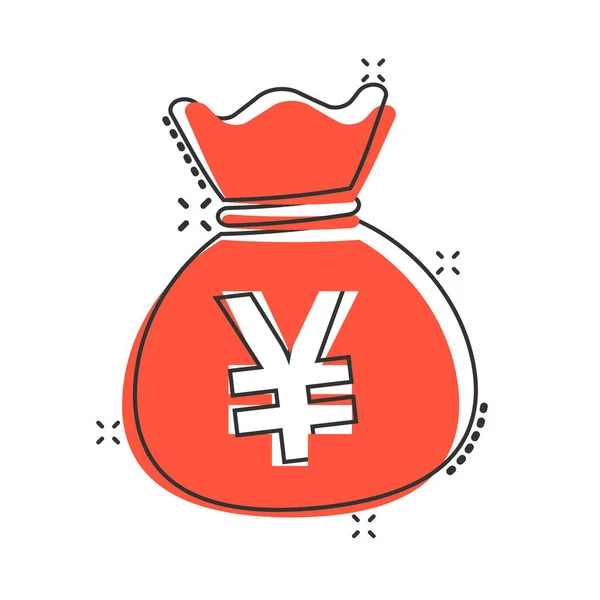 Vector dessin animé yen, yuan sac argent monnaie icône dans le style comique . — Image vectorielle