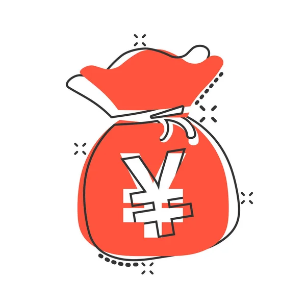 Vector dessin animé yen, yuan sac argent monnaie icône dans le style comique . — Image vectorielle