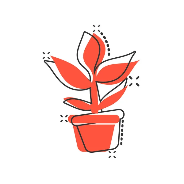 Vector cartoon flower pot icon in comic style. Seedling flower c — ストックベクタ
