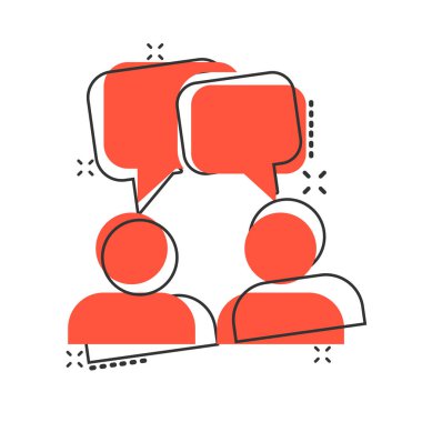 Vektör çizgi filmi, insanların simgelerini komik bir şekilde konuşur. Konuşan adam. 