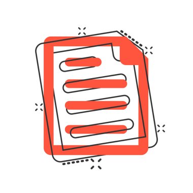 Çizgi roman stilinde belge notu simgesi. Kağıt levha vektör karikatür il